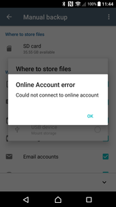 Error message when trying to connect to my new Google account from Back Up And Restore.