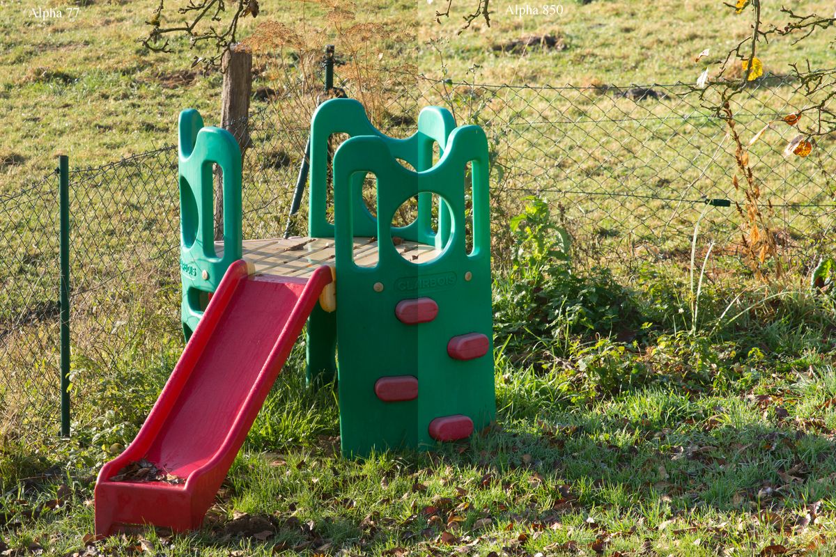 Vergleich Sony Alpha 850 vs. SLT-77. Objektiv SAL-70200G, f11, RAW, keine Effekte, Kreativeinstl. alle auf 0. Nachträglich nur verkleinert. JPEG in max. Qualität.